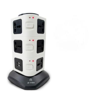 Imagem de Torre de Tomadas Elétrica, 4 Saídas Universais, 2 Portas USB, 2500W, Branco