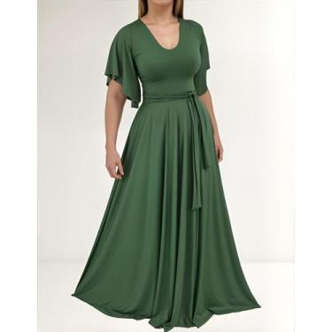 Imagem de Vestido Longo Feminino Elegante Com Manga Flare - Casual Dress, Verde,