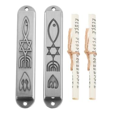 Imagem de Ciieeo 2 peças de mezuzá messiânica de estanho com rolagem mitzvah judaica porta mezuza placa mezuza de metal para decoração de casa religiosa