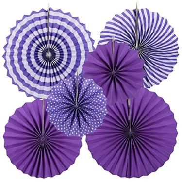 Imagem de koboome Hanging Paper Fans Decoration Set, Round Pattern Paper Garlands Decoration for Birthday Wedding Graduation Events Accessories, Set of 6 (Purple)