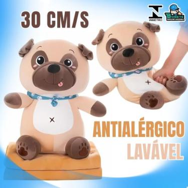 Imagem de Pelúcia Cachorro Pug 30cm com Lenço no Pescoço Antialérgico Presente -