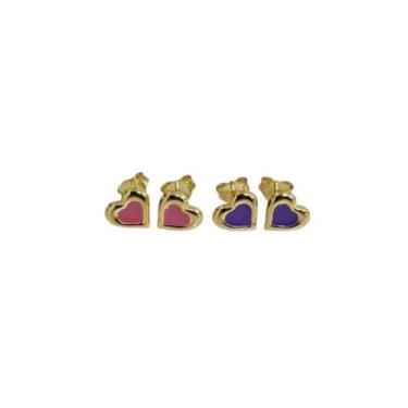 Imagem de Kit Infantil 2 Corações Azul e Rosa Bebê Folheado Ouro 18k - MIXFOLHEA
