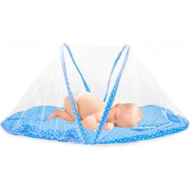 Imagem de Mini Berço De Bebe Portatil Com Mosquiteiro Ninho Acolchoado Cor:Azul