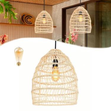 Imagem de Pendente Rattan Em Fibra Natural Boho Varanda Fib02 + Led - Acende a L