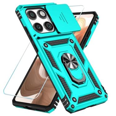 Imagem de SunStory Capa para Motorola Moto Edge 2025 com protetor de tela HD e capa de câmera deslizante e suporte de anel giratório, [grau militar] capa de telefone para (azul-petróleo, Moto Edge 2025)