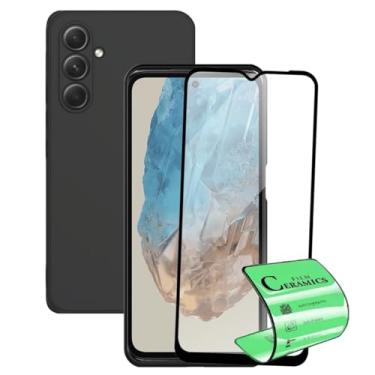 Imagem de Capinha Aveludada Para Galaxy M35 Capa Preta Proteção Câmera + Película Cerâmica Nanogel Anti Impacto