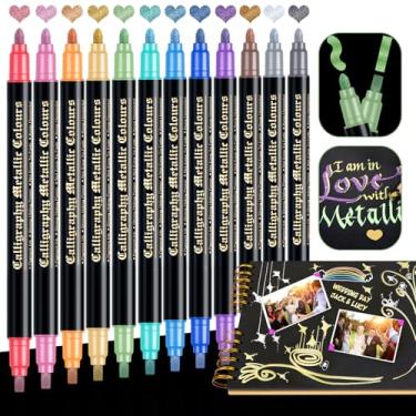 Imagem de DAPAWIN Marcadores metálicos para scrapbooking: 12 marcadores de scrapbook para papel preto, rock, decoração de cartão DIY, casamento, suprimentos para scrapbook, canetas de scrapbook de pontas duplas