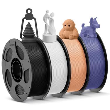 Imagem de ANYCUBIC Pacote PLA de filamento de impressora 3D, filamento PLA precisão dimensional de 1,75 mm +/- 0,02 mm, carretel reutilizável de 1 kg, preto + branco + rosa pêssego + violeta interestelar, 4 kg