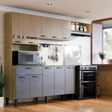 Imagem de Armário De Cozinha Completa Dora 10 Portas E 1 Gaveta Cor Ripado Grafi