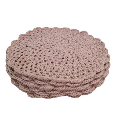 Imagem de Kit 6 Sousplat Em Crochê Artesanal Cor Rose - Majú Decor