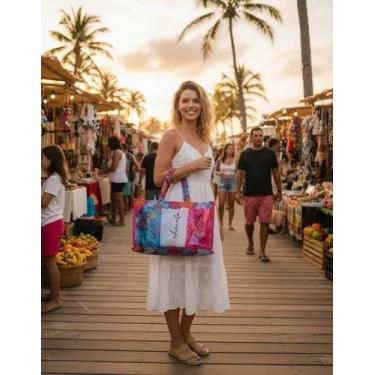 Imagem de Bolsa Sacola De Praia Piscina Feminina Grande Impermeável Com Forro Es