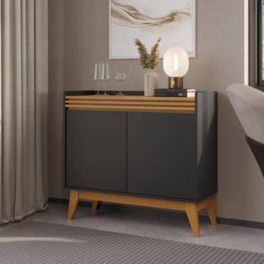 Imagem de Buffet Aparador Ripado Com 2 Portas Monaco 92cm - Preto E Cedro