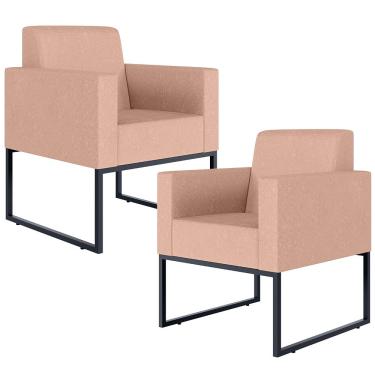 Imagem de Kit 02 Poltronas Decorativa Para Sala E Recepção Base Fixa De Metal Helô L02 Linho Rosê - Lyam Decor