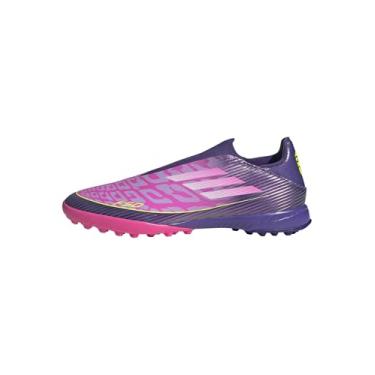 Imagem de adidas Tênis unissex adulto F50 League Laceless Turf, Unity roxo/branco/limão lúcido, 11.5 Women/10.5 Men