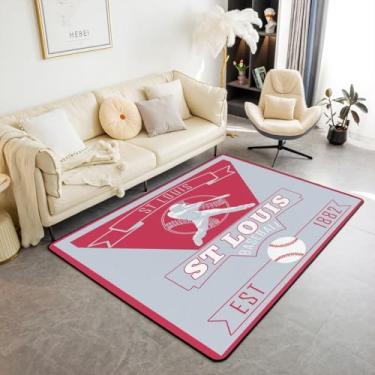 Imagem de Feelyou Tapete de beisebol para meninos, 12 x 18 cm, poliéster, St.Louis, sala de estar, para quarto, beisebol, decoração de cidade, tapete esportivo, jogo interno, macio, antiderrapante
