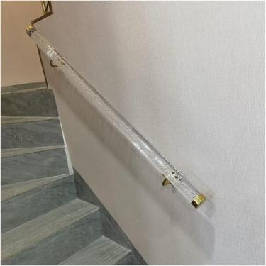 Imagem de Corrimão De Escada Corrimão De Acrílico Transparente Com Suporte De Aço Inoxidável 304, Kit Completo De Corrimão De Parede Para Corredor Loft Varanda Escada, Gold, 6m/20ft