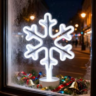 Imagem de Xusdamyj Lâmpada de letreiro neon de flocos de neve regulável com base estável e interruptor tocável, sinais de neon alimentados por USB ou 3-AA alimentados por bateria LED para decoração de parede de
