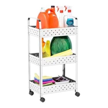 Imagem de Fruteira Organizador Multiuso 3 Andares Aço Inox com Rodinhas – Cozinha, Banheiro e Sala
