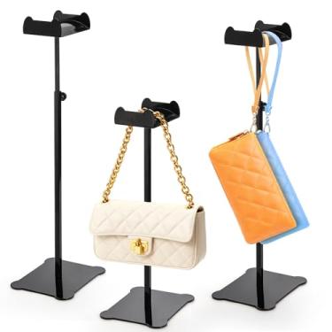 Imagem de Hacaroa Pacote com 3 porta-bolsas, expositor de bolsa, organizador de bolsa de metal de altura ajustável, suporte de exibição de joias para mesa, armário, boutique, preto