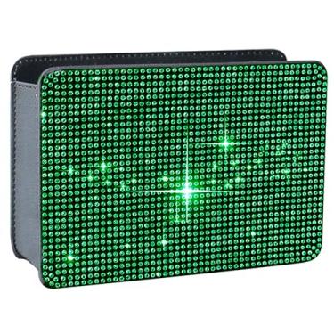 Imagem de MINGZAIQIPEI Caixote do lixo dobrável de couro brilhante com strass de cristal para pendurar no carro, caixa organizadora universal para SUV, caminhão automotivo (verde)
