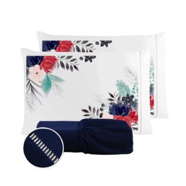Imagem de Jogo de Lençol 3 Peças Casal Queen Micropercal 400 Fios Ponto Palito Fronha Estampada 1,98m x 1,58 x 30cm de altura (Azul)