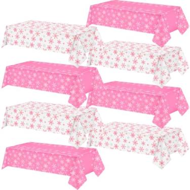 Imagem de VitalCozy 12 peças de toalha de mesa de Natal de floco de neve de plástico descartável de inverno para decoração de festa de chá de bebê, 2 estilos (rosa, branca)
