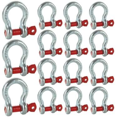 Imagem de Acrux7 Pacote com 15 manilha de manilha anel D de 3/20.3 cm, rolamento de carga de 1 tonelada (997.9 kg), pino de parafuso de liga de aço resistente manilha para reboque, caminhões, reboques