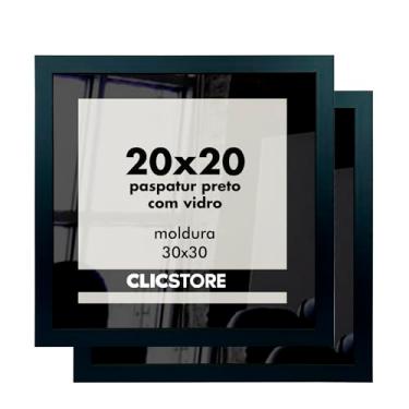 Imagem de Kit 2 Molduras 20x20cm Vidro Paspatur Preto Quadro Porta Retrato Foto Parede Madeira Cabeceira Fotografia Quarto Sala Co