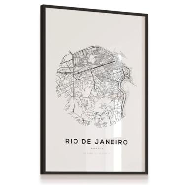 Imagem de Quadro Decorativo Mapa Rio de Janeiro Cidades Minimalista Sala Escritório 63X43 Laminado Moldura Preta Art Parede