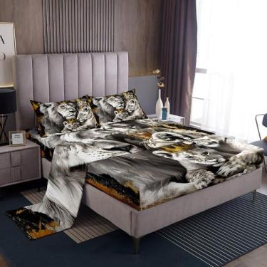 Imagem de Conjunto de roupa de cama Manfei Lion Family Kids, lençol king size, 4