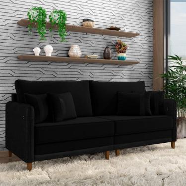 Imagem de Sofá Living Montecarlo 3 Lugares Bipartido 252cm Pés Em Madeira Veludo-pu Preto G33 Gran Belo