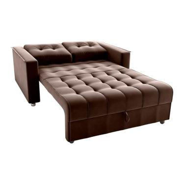 Imagem de Sofá Cama Reclinável 2 Lugares Com Almofadas 140 Lag Drika Matrix Veludo Marrom Veludo Marrom