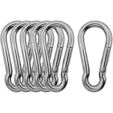 Imagem de 6 peças de mosquetão, mosquetões resistentes em forma de anel D, gancho para chaveiro, multiuso para acampamento, caminhada, mochila ou outras atividades ao ar livre, prata