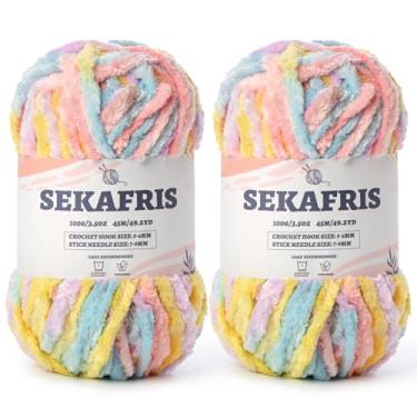 Imagem de Fio de chenille grosso felpudo para crochê, fios macios de pelúcia para tricô à mão, fio de cobertor de bebê volumoso 2 x 100 g (2 x 49,2 jardas) para crochê amigurumi, fios de veludo fofos de crochê