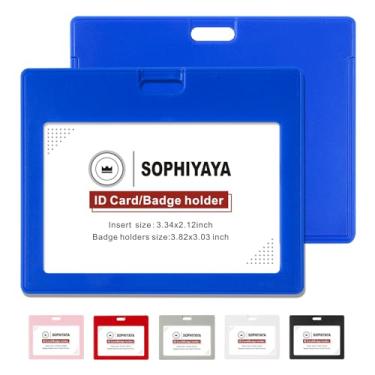 Imagem de SOPHIYAYA Pacote com 6 porta-crachá de identificação horizontal deslizante – capa de plástico rígido protege cartões de crédito para escritório, fábrica, professores, estudantes (azul)
