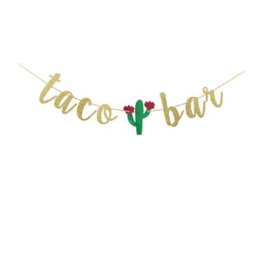 Imagem de Banner de festa de bar de taco, placa de festa temática mexicana com glitter dourado, decorações de festa mexicana para pendurar adereços
