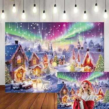 Imagem de Cenário fotográfico de vila de Natal, inverno, neve, meteoro, aurora, árvore de Natal, Natal, Natal, Natal, decoração de festa de Natal, faixa de cabine fotográfica de família (18 x 1,5 m)
