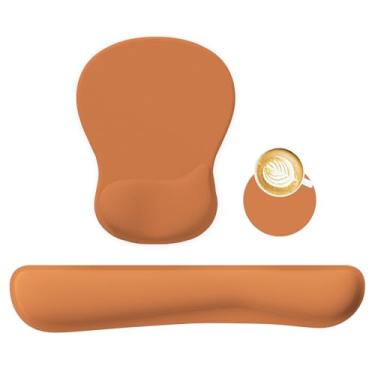 Imagem de RICHEN Suporte de descanso de pulso para mouse pad e conjunto de teclado com porta-copos, espuma viscoelástica curva côncava, base antiderrapante, alívio da dor, confortável e fácil digitação para