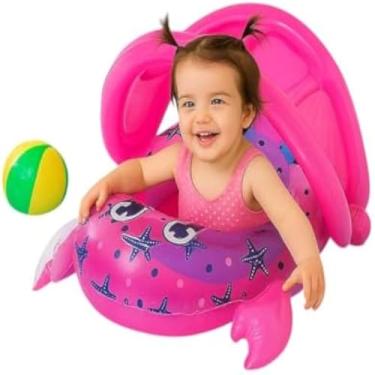 Imagem de Bote inflavel para criancas, com forma de caranguejo, e rosa vibrante