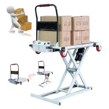 Imagem de uhyOHF Elevador de tesoura móvel, mesa elevatória hidráulica, carrinho de mesa elevatória hidráulica, mesa elevatória elétrica de tesoura única com 4 rodas (