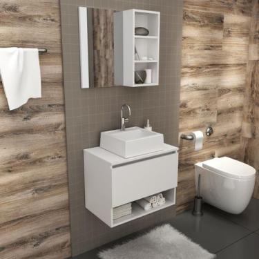 Imagem de Kit Gabinete Suspenso para Banheiro com Espelheira Cuba Branco - Tecno