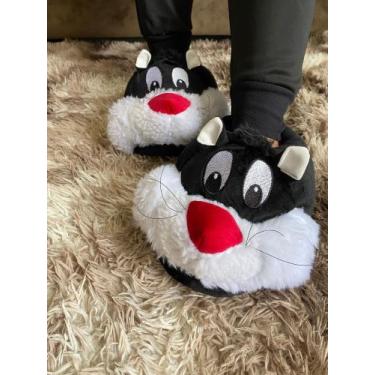Imagem de Pantufa 3D adulto e infantil Gato - RV chinelos, Preto, 40/41/42