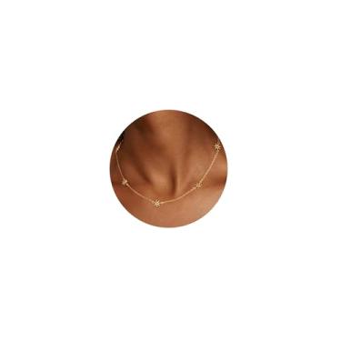 Imagem de HEVOCY Colar feminino com pingente de flor de trevo delicado com pingente de zircônia cúbica banhada a ouro 14 K, joia empilhável e presente de Natal, Medium, Latão, Zircônia cúbica