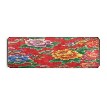 Imagem de Burbuja Tapete retrô de flores 61 x 183 cm, tapete lavável antiderrapante com suporte de borracha, tapete para sala de estar, corredor, decoração de casa