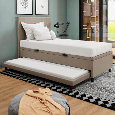Imagem de Base Cama Box Baú Solteirão Com Cama Auxiliar Veludo Skybox Cor Bege