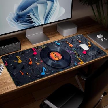 Imagem de Tapete de mesa de couro para música, mouse pad de arte colorida grande teclado de computador mousepad para jogos à prova d'água protetor e capa de mesa, tapete de mouse decorativo de couro PU para