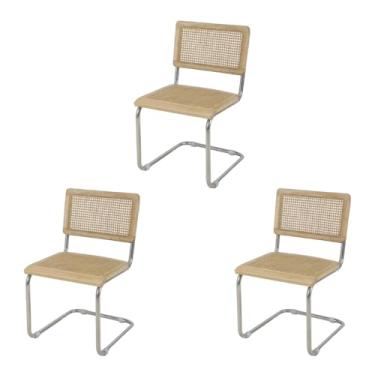 Imagem de Kit 3 Cadeiras de Jantar Cesca com Base Inox Assento Encosto em Palha Trançada para Sala de Estar, Área Gourmet, Varanda