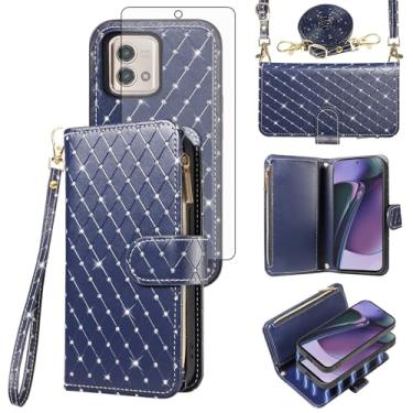 Imagem de Capa carteira compatível com Motorola Moto G Stylus 5G 2023 com zíper para celular e protetor de tela, alça transversal, flip com glitter, porta-cartões, capa para celular para GStylus G5 XT2317DL