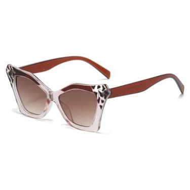 Imagem de HCHES Óculos de Sol Femininos Retro Luxo com Estampa Degradê de Leopardo, Proteção UV400 e Armação Masculina (Marrom Semi-Demi)