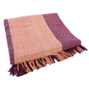 Imagem de Manta para Sofá Tipo Capa Luxo 210x120cm em Algodão – Decorativa e Protetora para Sala(Vinho C/Laranja Retângulo)